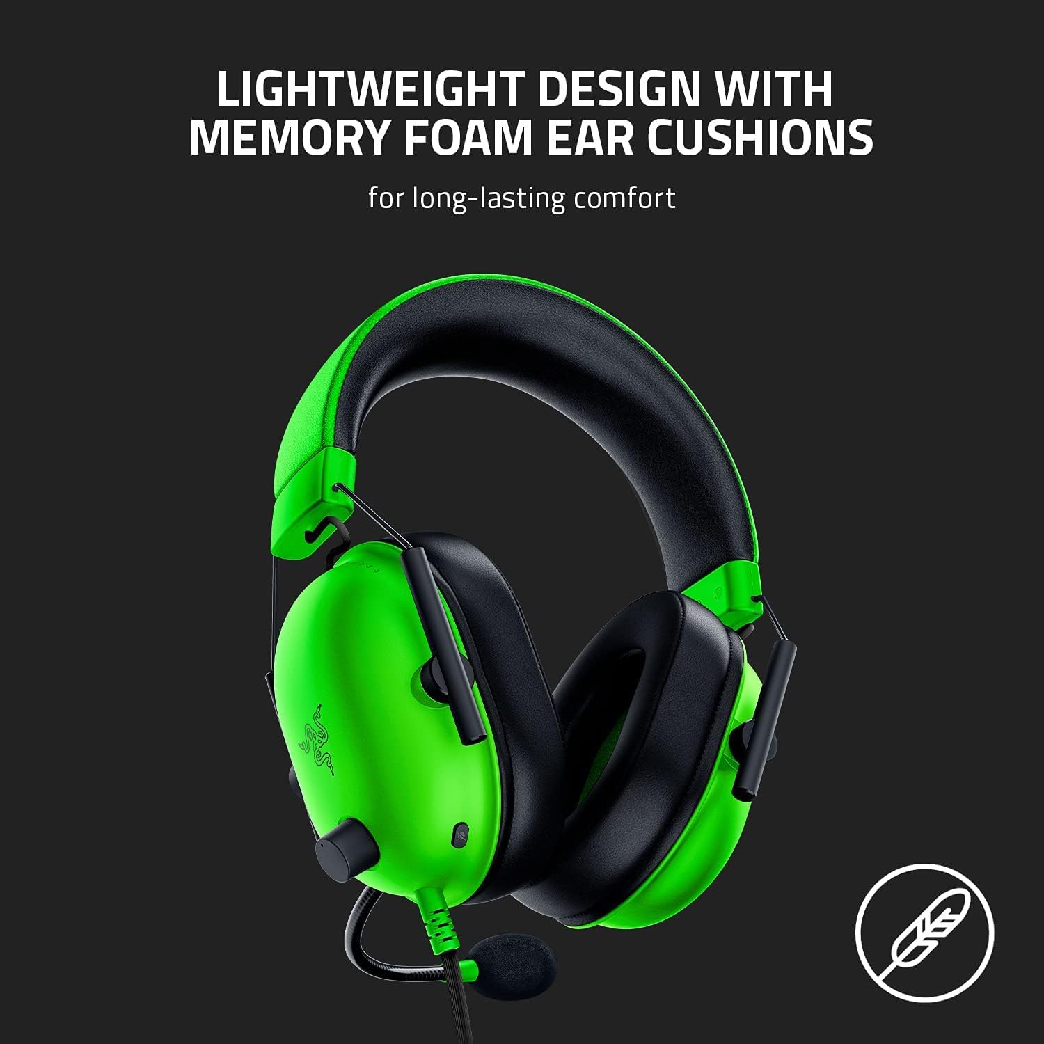 Razer Blackshark V2 X Gaming : 7.1 Surround Sound - 50Mm Drivers - Memory Foam Ear Cushions Wired On Ear Headphones with Mic Rz04-03240600-R3M1 - Green — Amazon image 6