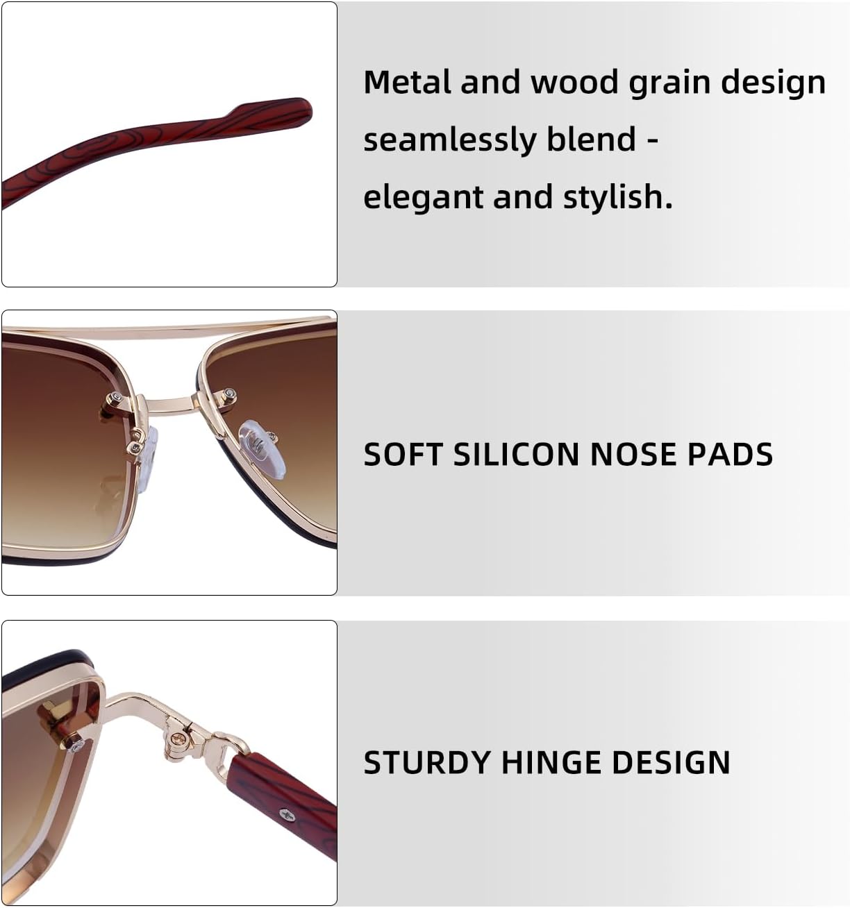 Oversize Classic Mens Sunglasses Square Gold Frame Large Head Shades for Men UV 400 Protection Sunnies(7563) - Image 6