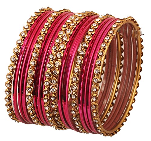 Touchstone - Touchstone "Colorful Collection Indian Bollywood Alloy Single Line Clear Rhinestone And Textured Color Bangle Bracelets Set of 18 In Antique Gold Tone For Women., S - Circ 7.4 in-Indn Size 2.6-Dia 2.3
