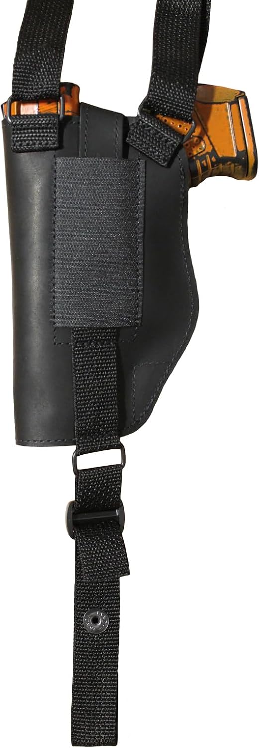 Barsony Black Leather Vertical Shoulder Holster for Compact 9mm 40 45 Pistols
