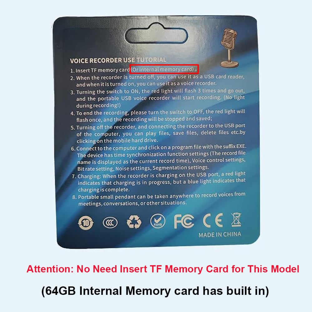 Enregistreur Vocal Clé USB 64G Mini Dictaphone avec Détecteur de Voix pour Conférence