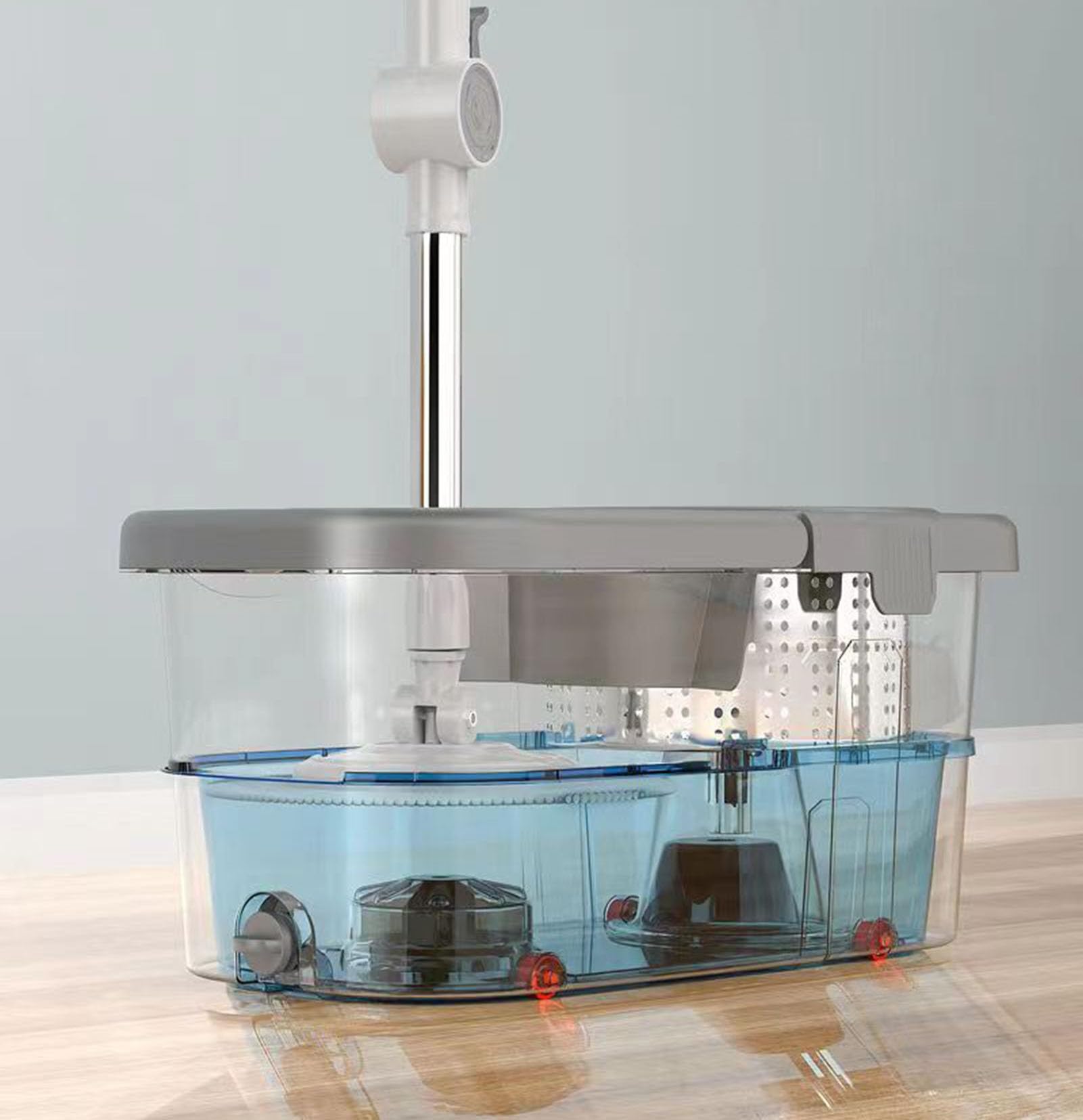 Sistema de limpieza Trapeador giratorio, trapeador y cubo con juego | Fregona giratoria pequeña, cantidades para limpieza de pisos, agua limpia y sucia separada, rotación de 360°