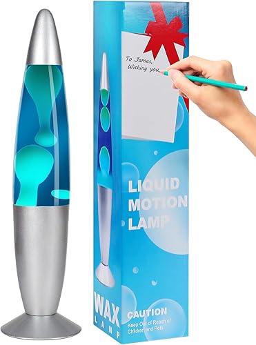 AONESY Lámpara de lave de 13.5 pulgadas, azul con cera blanca, 13.5 pulgadas, lámpara de mesa relajante, luz nocturna, decoración del hogar, sala de