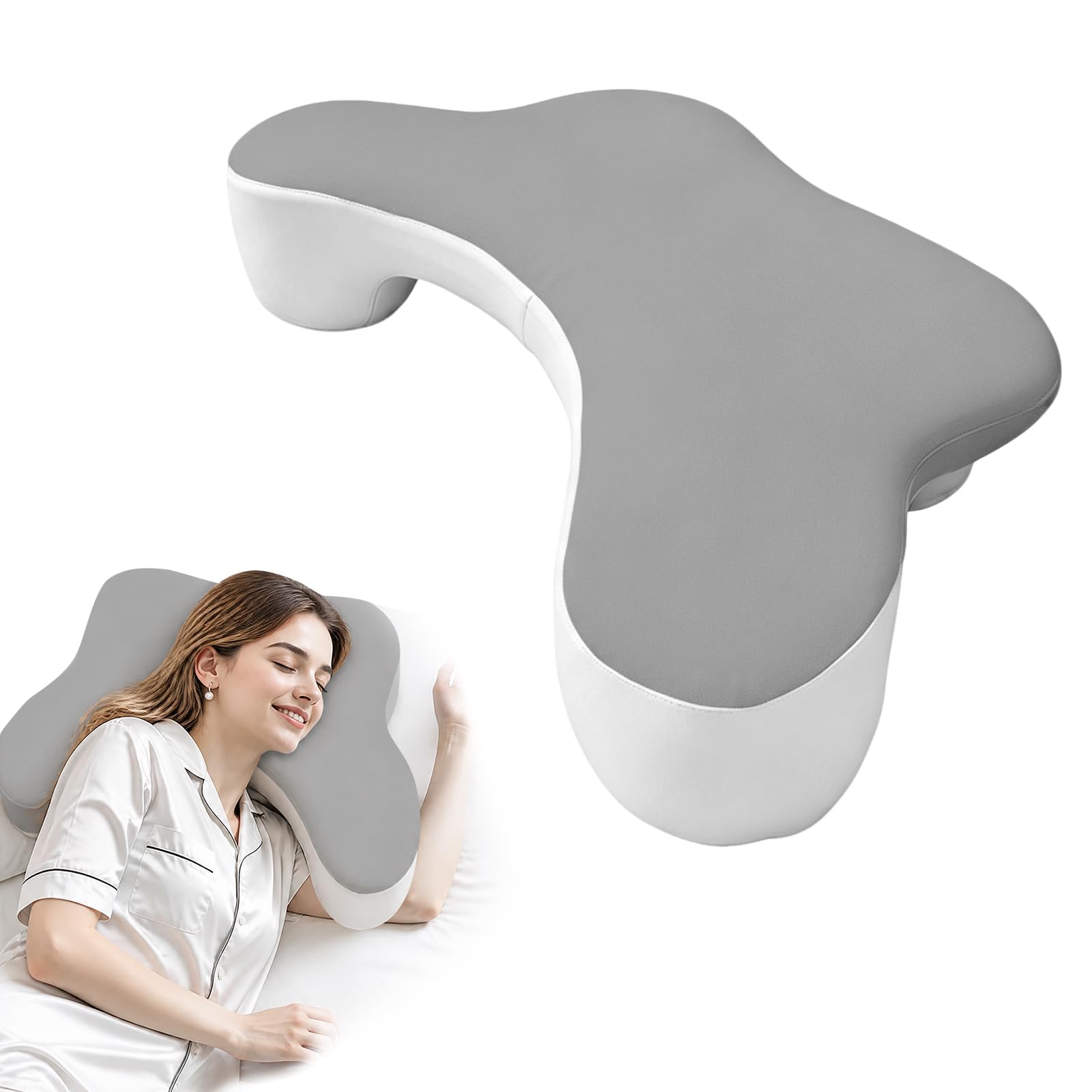 Almohada ergonómica para dormir de lado con sisas y soporte para el cuello. Almohada ortopédica de espuma viscoelástica para dormir de lado, espalda y boca abajo. También se puede utilizar