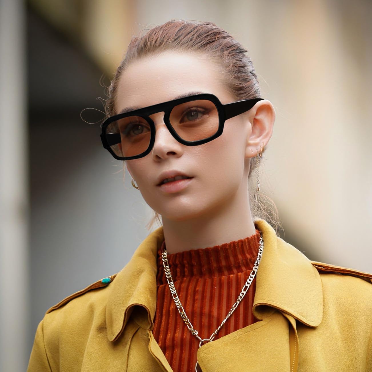 FEISEDY Retro Square Aviator Sunglasses Women Men 70s Vintage Trendy Plastic Frame Sun Glasses B4158 - Image 2