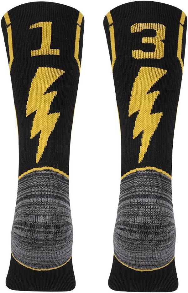 Adult Youth Mid Calf Cushion Team Sports Number Socks for Basketball Football Baseball Gold/Black