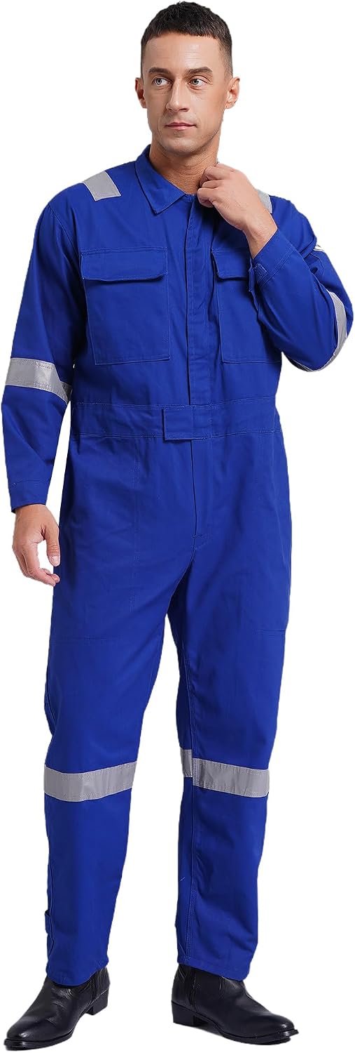 Agoky Men's Long Sleeve Work Coveralls Jumpsuits Mechanic Uniform Lightweight Reflective Safety Coverall