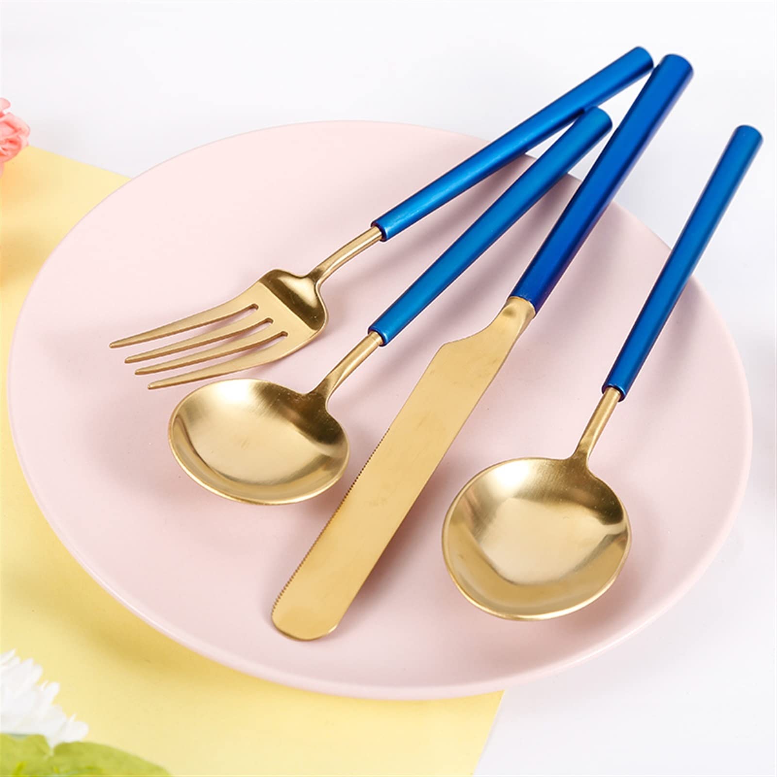 Bestecksets Blau Gold Besteck Geschirr Messer Löffel und Gabel Set Abendessen Küchengeräte Sets Edelstahl Tischservice Zero Waste