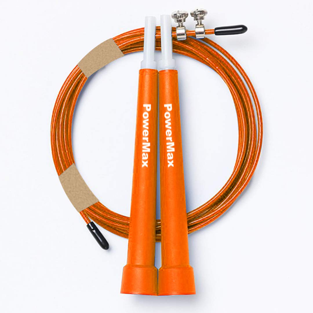 Powermax Fitness Jp-2 (Orange) Exercise Speed Jump Rope With AdjUStable Cable, Anti-Slip Aluminium Handles, Workout Skipping For Men, Women & Kids