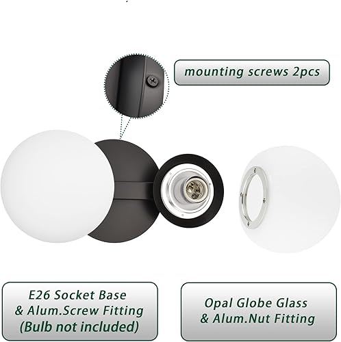 Miniatura 4 de Lámparas de tocador de baño, modernas 2 luces de globo para pared, color negro mate, lámpara de montaje en pared de porche para baño, espejos,