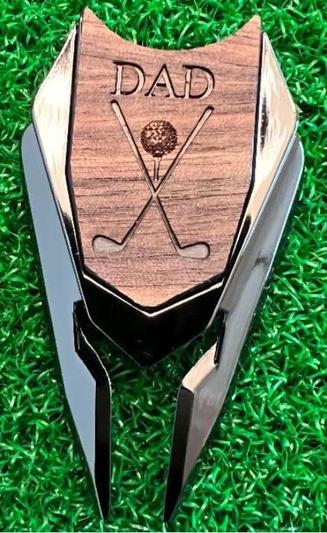 DAD彫刻ゴルフギフト ディボットツールとボールマーカー (ウォルナット) - お父さん向けギフト、お父さんへの誕生日ギフト、父の日