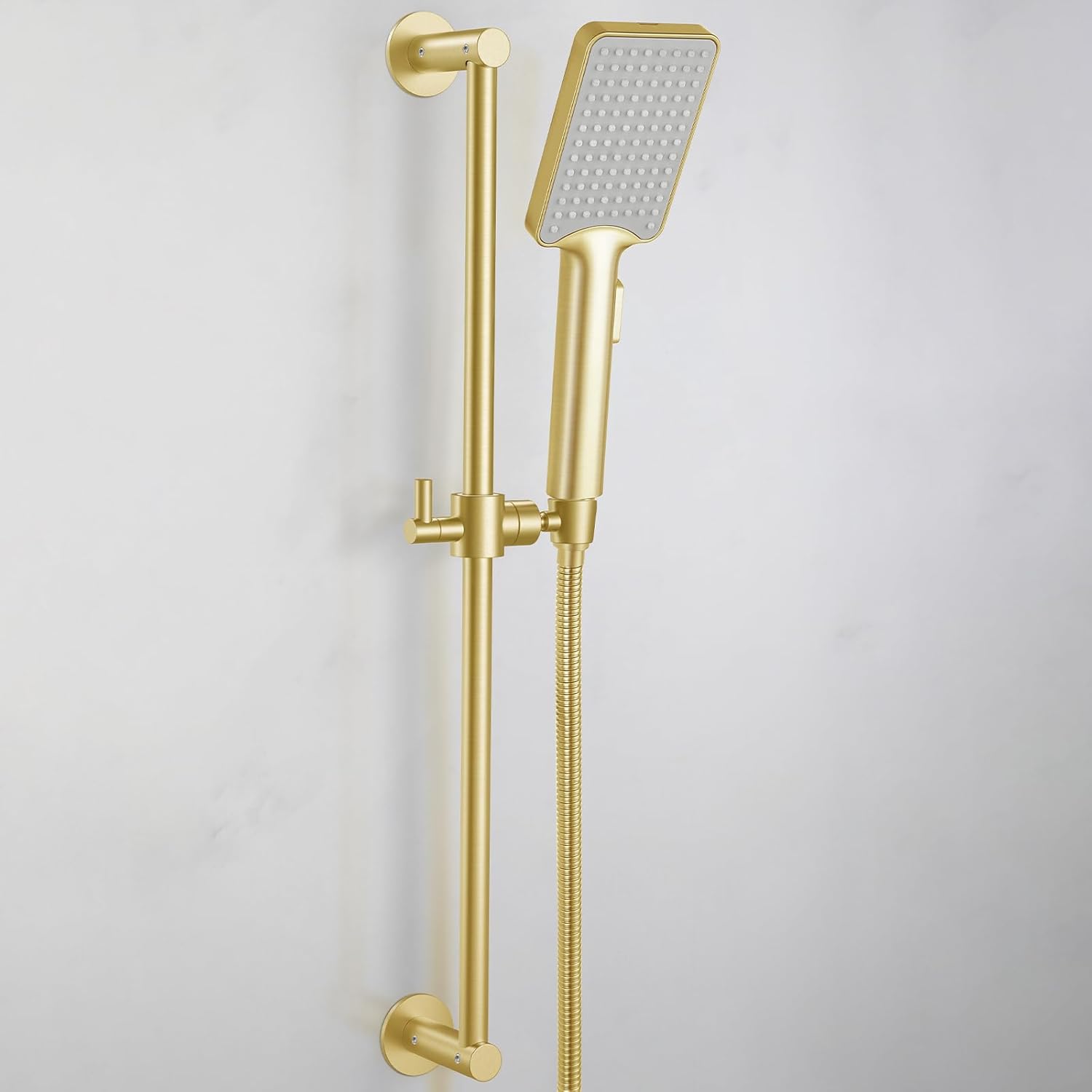 Shower Slide Bar Adjustable Handheld Shower Head Holder Wall Mount - 30inch All-Metal Shower Head Slide Bar Compatible with Bathroom Drill Free Glue Installation - Brushed Gold
