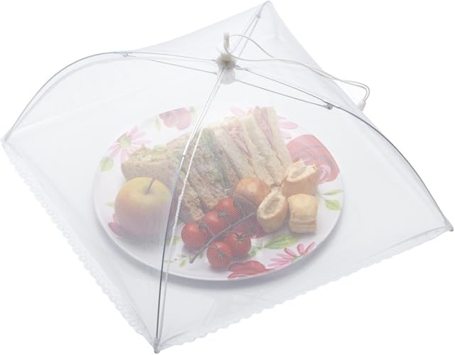 KitchenCraft Pop Up Mesh Food Cover Dome, Fine Net Food Umbrella, Metal Wire Frame, 30.5 cm (12"), White