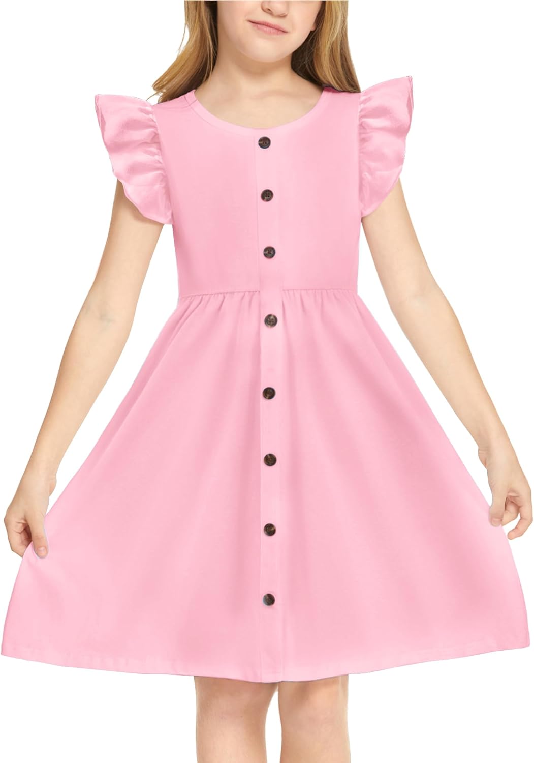 Vestito Ragazza Maniche Foglia Di Loto | Cotone Elegante | Abito Estate E Festa | Taglie 4-14 Anni - Foto 2