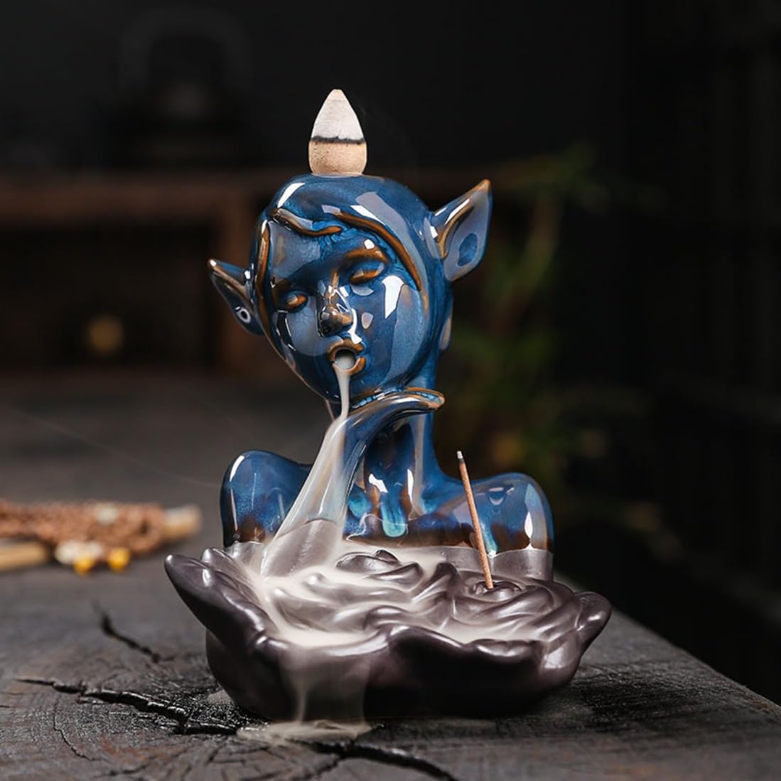Brûleur d'encens céramique bleu idée cadeau originale pour amateurs de méditation