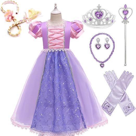Amazon ラプンツェル 風 ドレス 子ども コスチューム 子供服 ハロウィン 塔の上のラプンツェル 風 プリンセス ワンピース ラプンツェル ドレス プリンセス ドレス 子供 7点セット ラプンツェルドレス 塔の上のラプンツェル ワンピース コスプレ 衣装 キッズコスチューム