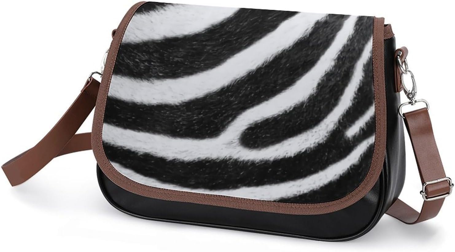 Black White Stripes Zebra PrintWomen's Faux Leather Crossbody Bag, Waterproof Wrinkle-Resistant Shoulder Bag with Detachable Strap, Large Capacity Casual Handbag, Fashion Daily Purse for Shopping Work