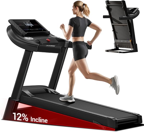 Auto-Folding 12% Incline Treadmill with Pulse Sensors, Treadmills with Home, 3.0 HP Quiet Brushless, Max 8.7 MPH Speed, 300 lbs Weight Capacity