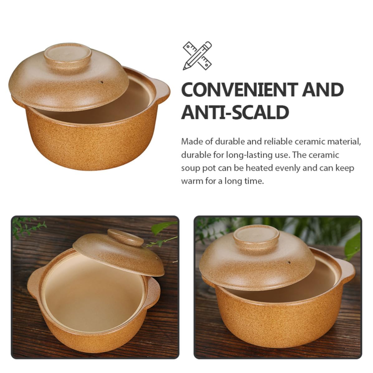 Zerodeko Marmite en Céramique Marron Couvercle, Cocotte pour Cuisson de Soupe et Côtes, Rétention de Chaleur et Poignée Anti-brûlure, Ustensile Cuisine Maison