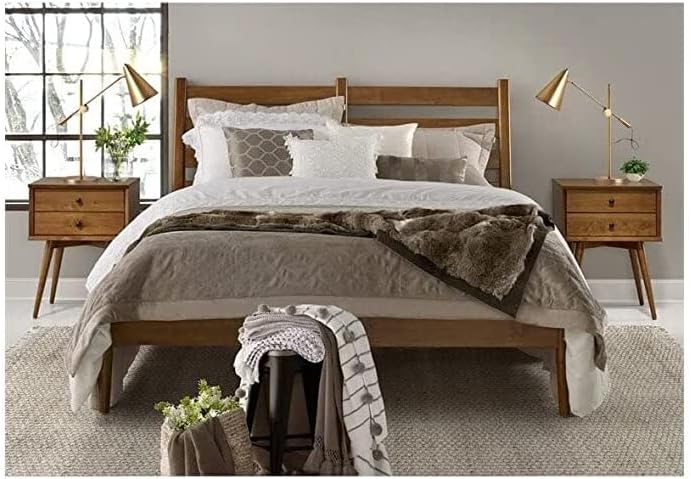 Camaflexi Mid-Century Slat Bed/Solid Wood/King Size/Castanho Finish