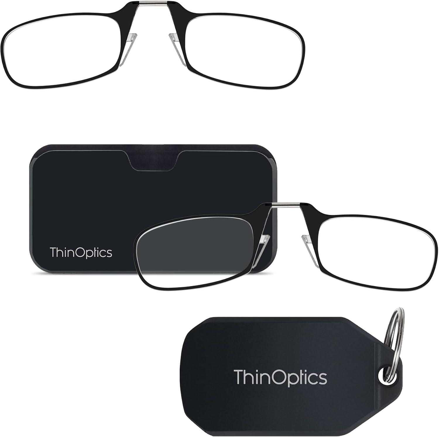ThinOptics Best Sellers Bundle - Armless On-Nose Reading Glasses with Case for Phone & Readers Keychain Case