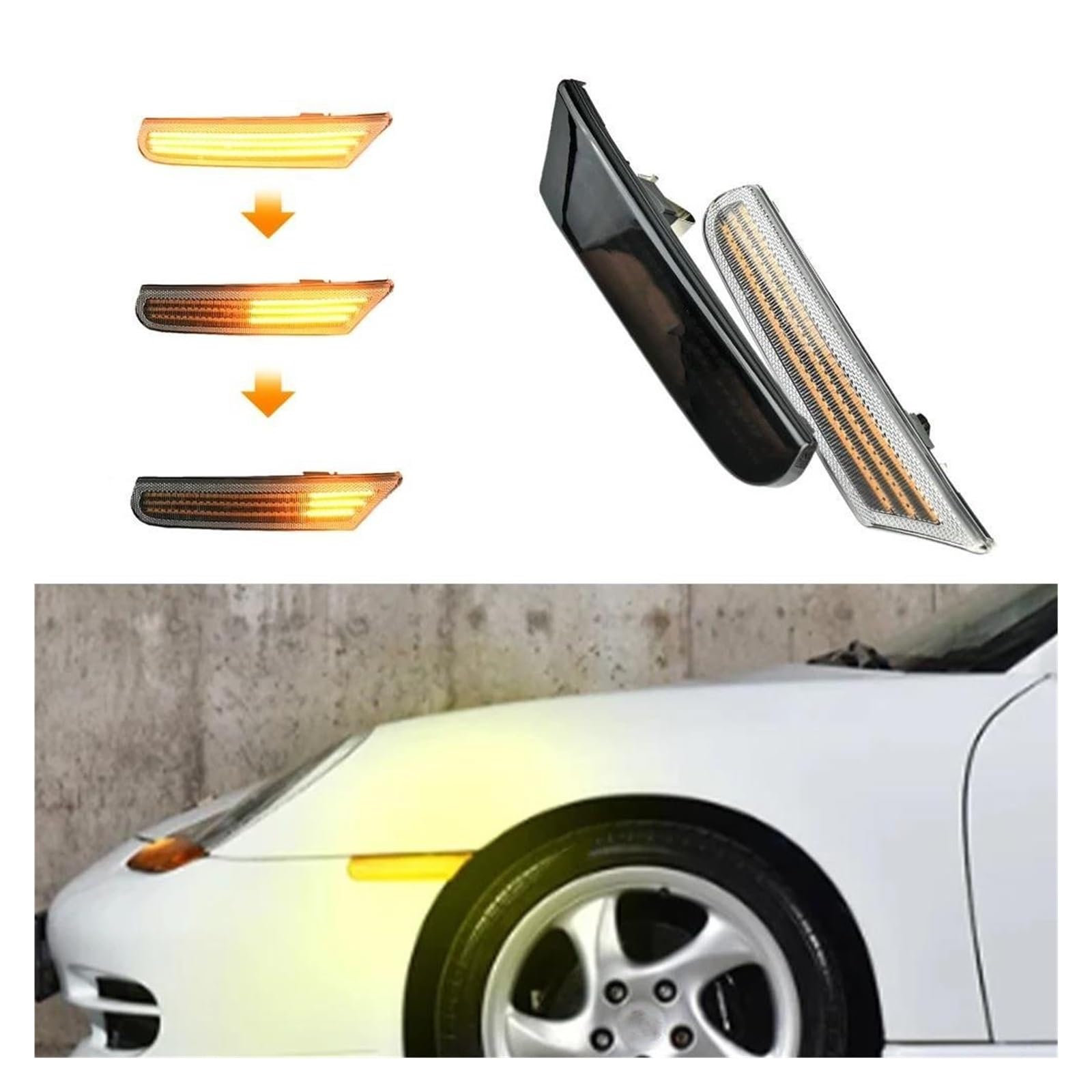 Generico Indicatori Di Direzione Freccia Laterale Per 996 (911) Per Carrera 4/S/4S 96-04 Dinamico Ambra LED Car Side Marker Sequenziale Indicatore Direzione Lampeggiante Luce(Crystal)