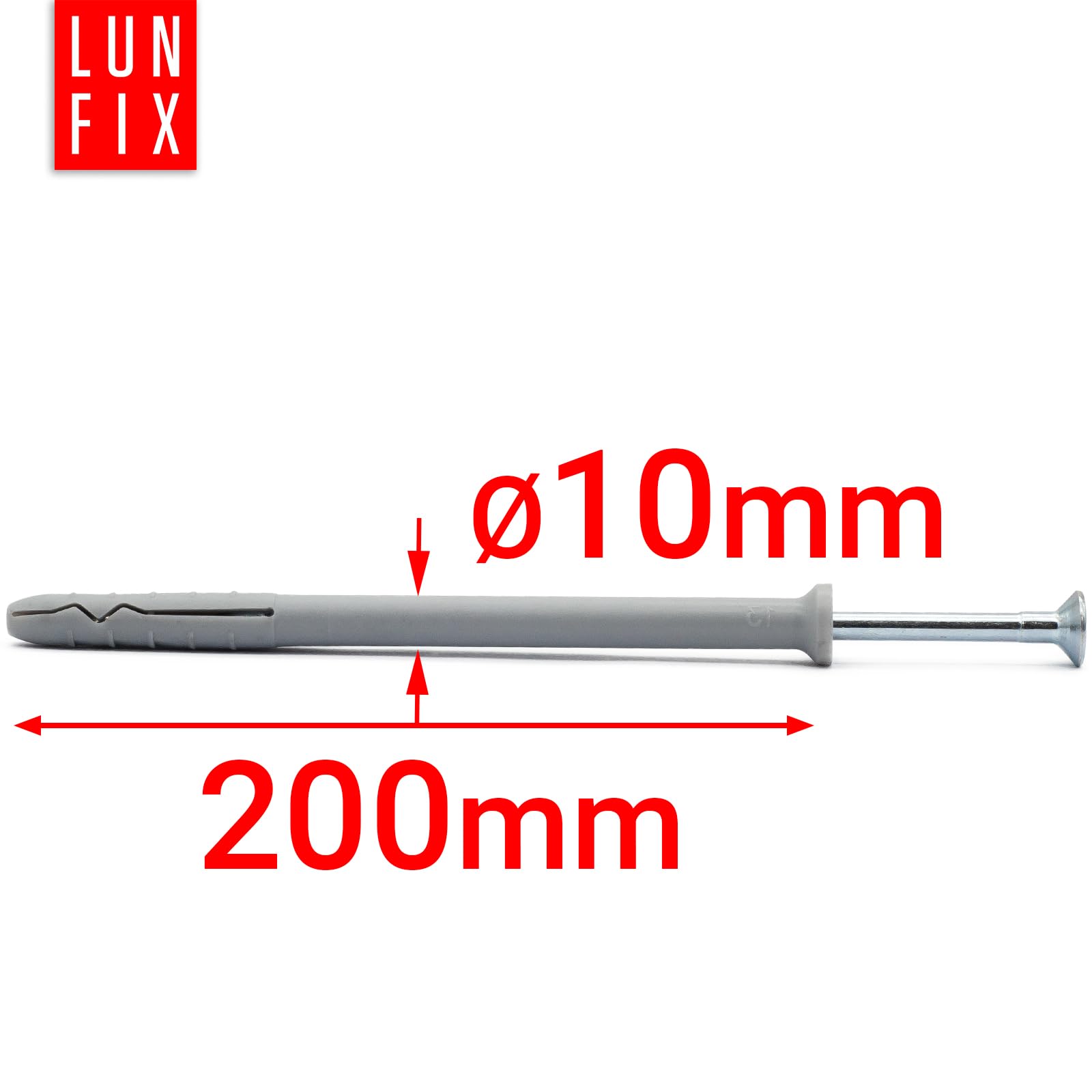 Chevilles à frapper 10.0x200mm, 50 pièces – Chevilles béton et placo avec vis pré-montées – Cheville murale rapide – Goujon à expansion, fixation mur, vis placo, ancrage à clouer
