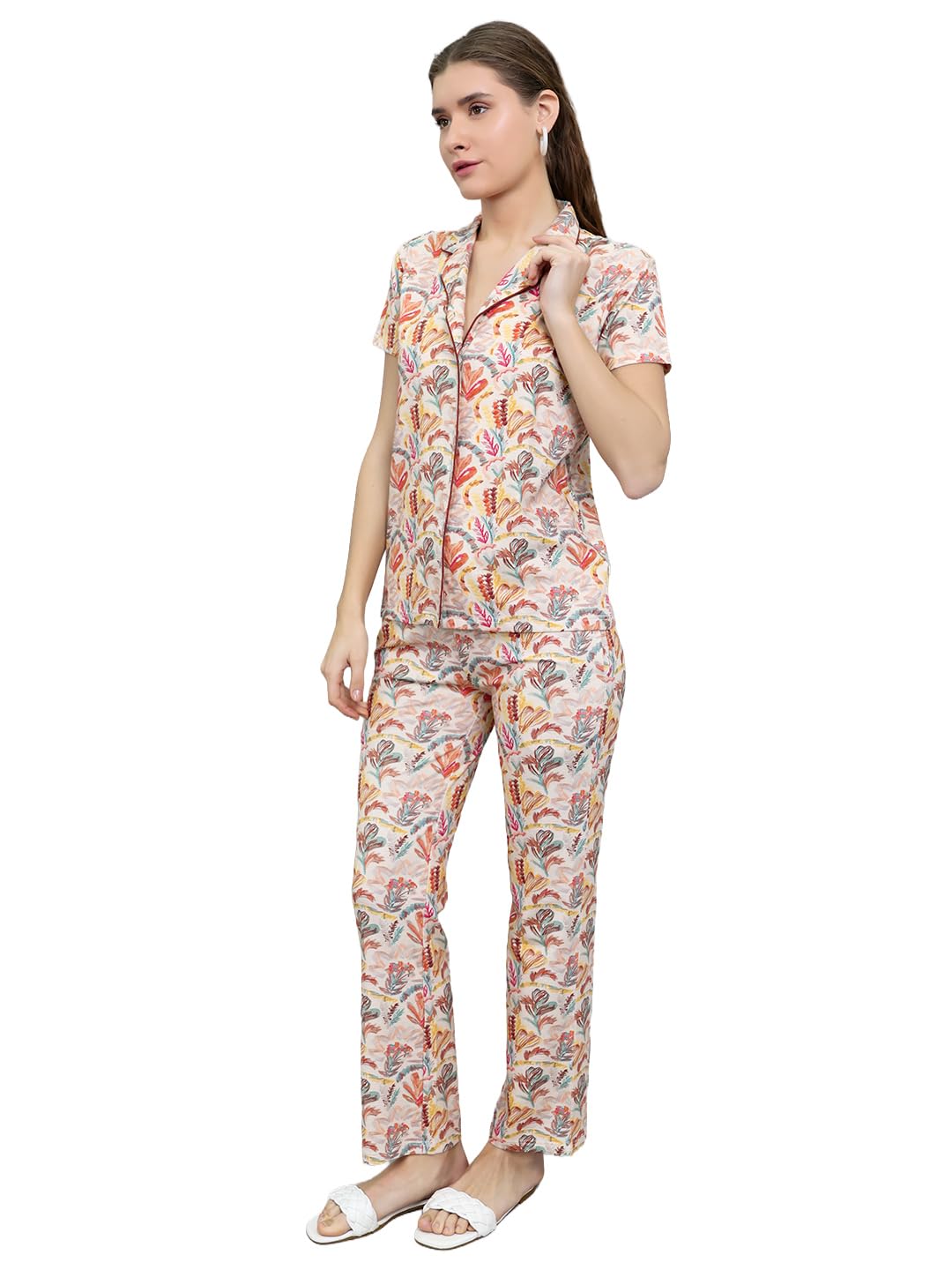 monte carlo Women's Regular Fit Half Sleeve Printed Collar Neck Lower Set | Top & Bottam | Stylish Fashion Outfit | Pajama Set for Women (Pack of 1)-picture-25