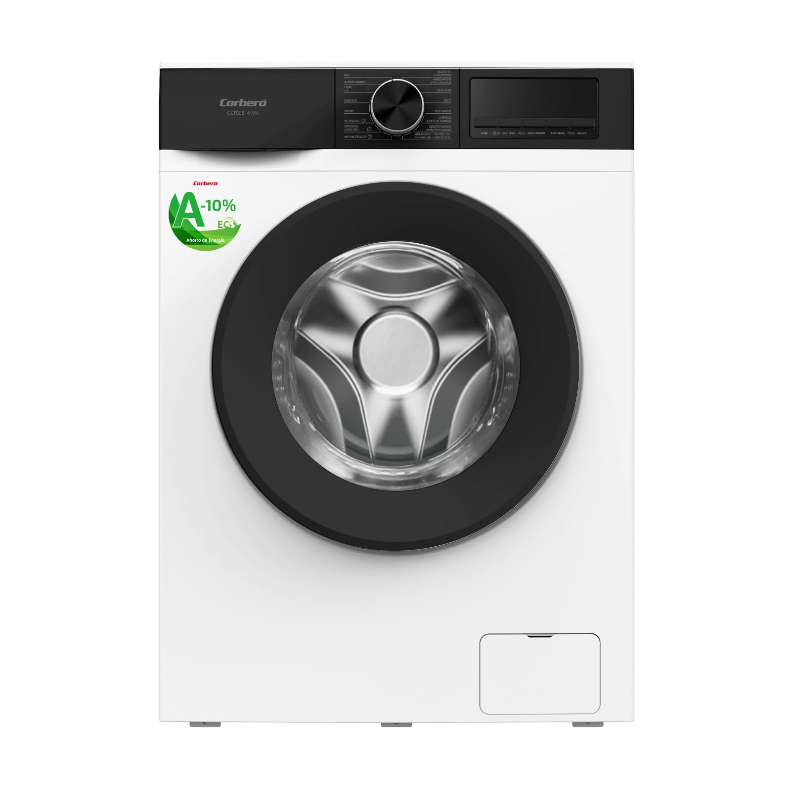 Corberó - Lavadora Carga Frontal | CLT80514VIN | 8 Kg | 1400 RPM | Inverter | 16 Programas | Vapor | Antialérgica | Inicio Diferido | Blanco Etiqueta Energética
