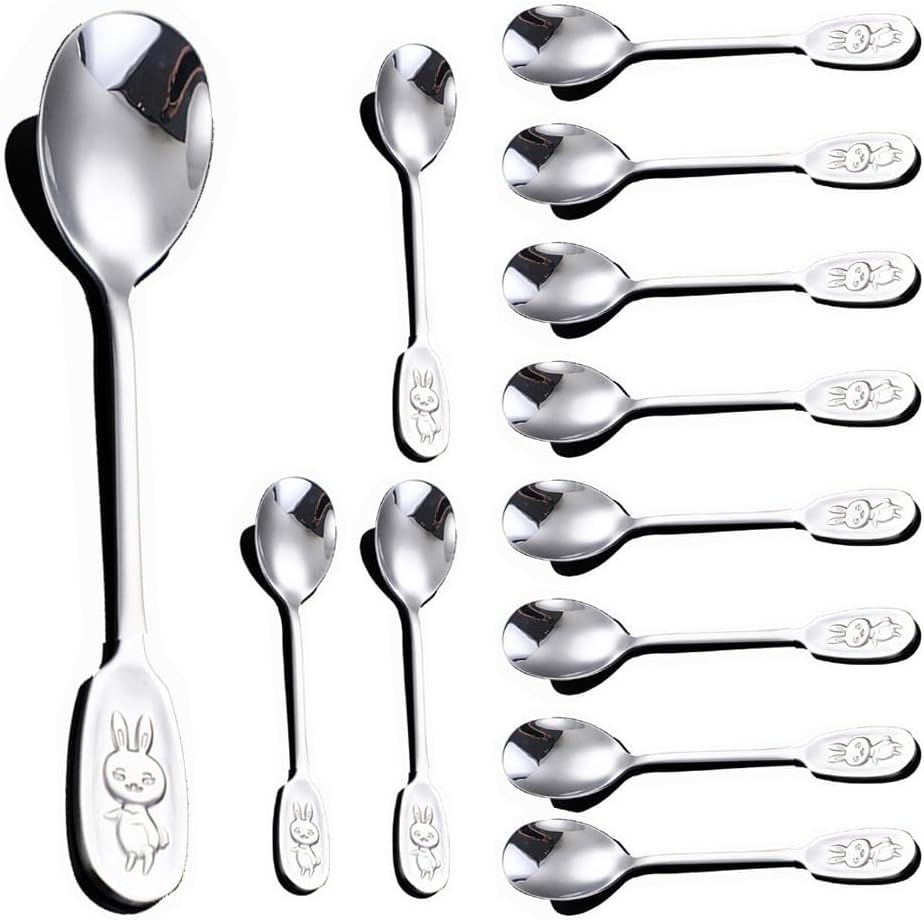 12 Pieces Stainless Steel Silverware16.8cm/6.6 Inch Zodiac Spoon Creative Spoon Cute Cartoon Tableware Coffee Ice Cream Dessert Spoon Teaspoon (Rabbit)