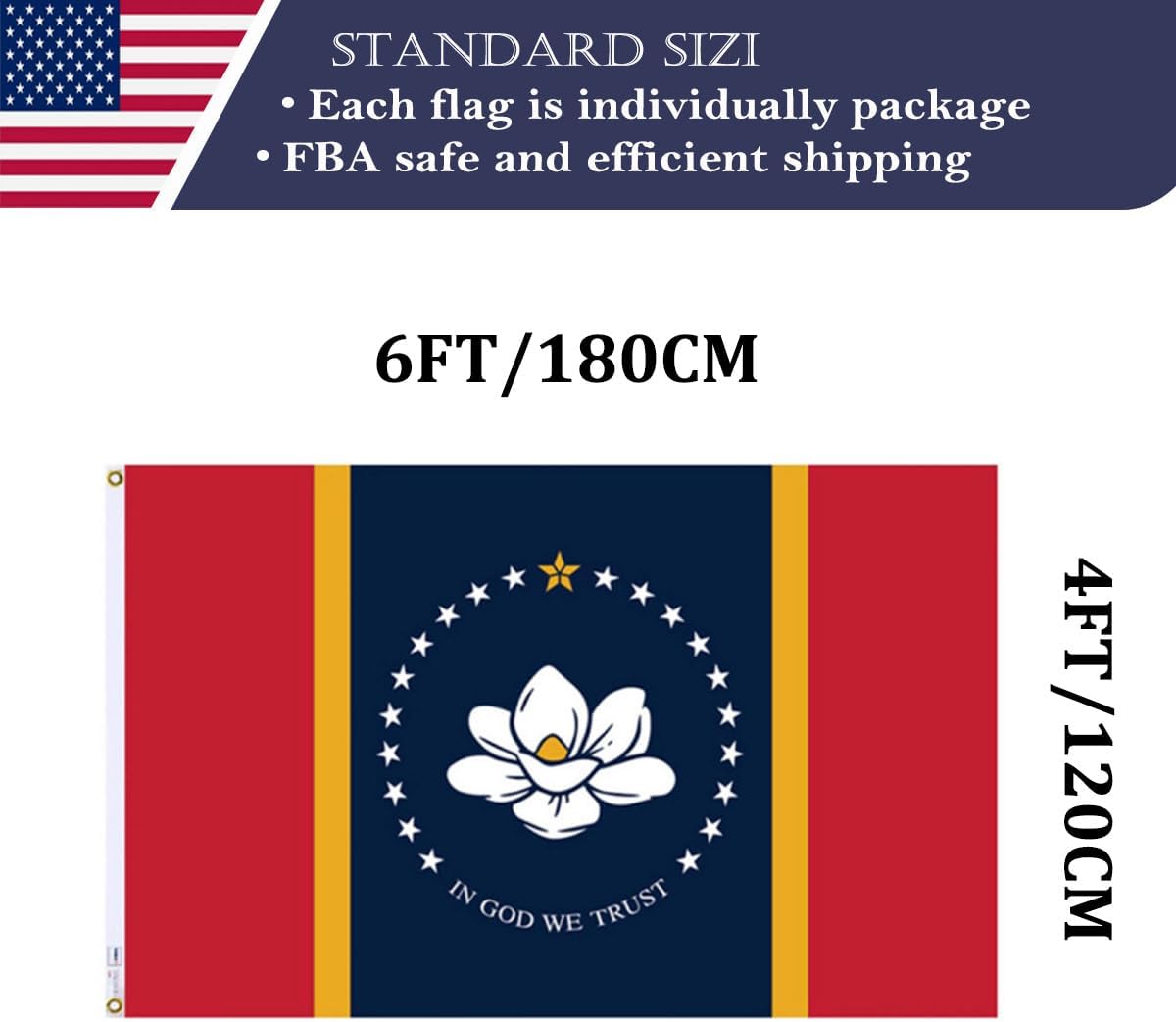 Double Sided Mississippi State Flag 4x6 Made in USA Outdoor Heavy Duty 3 Ply Polyester New Mississippi MS Flags with White Starting Tape and 2 Brass Grommets - Image 6
