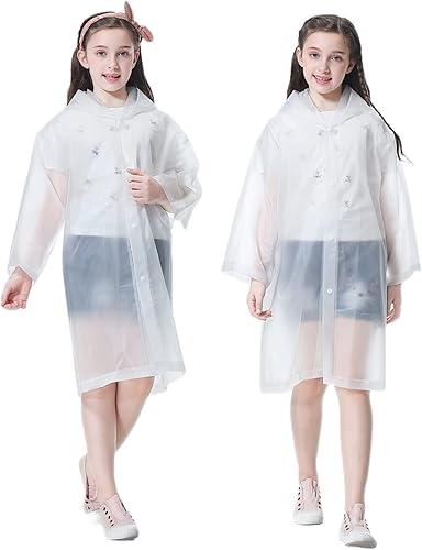Rain Poncho for Kids Raincoat, 2-5 Pack Reusable EVA Rain Coats for 6-14 Boys Girls, Rain Jackets Gear with Hood
