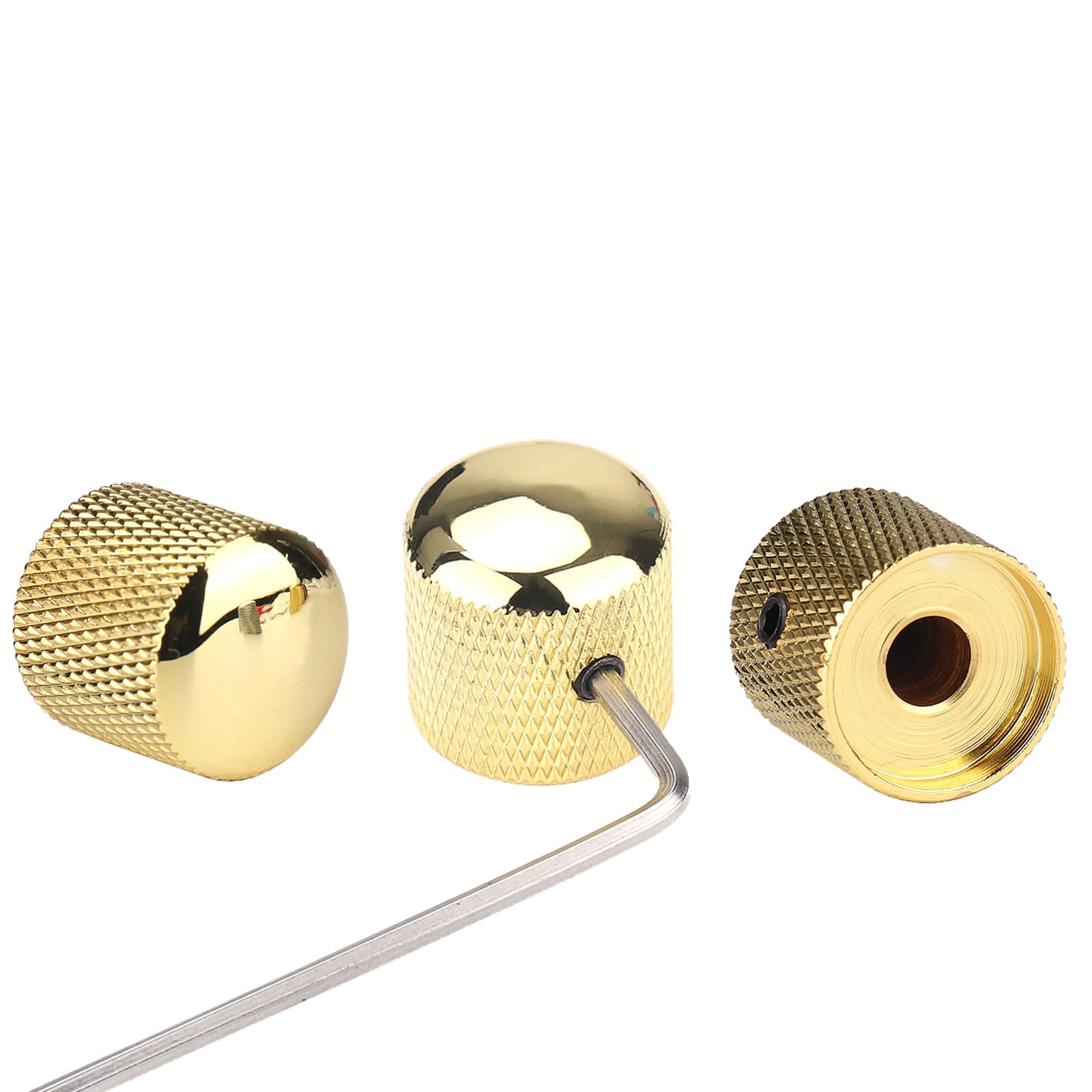 Gutahare 3Pcs Metal Guitar Knobs Gold Volume Tone Dome Speed Control Knob with Allen Keys Screws Set for Fender Strat Telecaster Gibson Les Paul Guitar Bass Accessories (Gold)