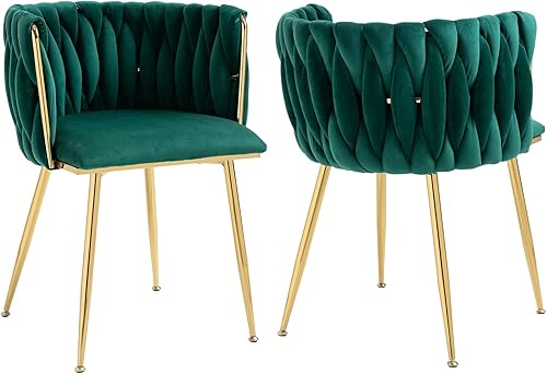 Homtique Juego de 2 sillas de comedor modernas de terciopelo tejido con patas de metal dorado, sillón tapizado de lujo para cocina, tocador, sala de