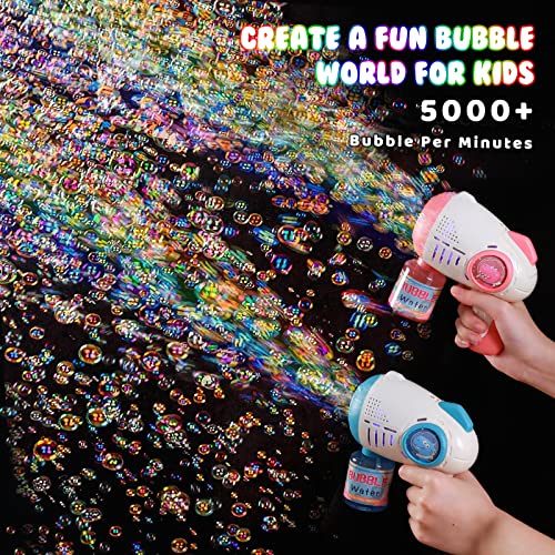 Saiti 2Pcs Bubble Gun For Kids Toddlers, 10 Hole Light Up Bubble Maker With Bubble Refill Solution, Bubble Machine Bubble Blower For Bubble Blaster Summer Outdoor Toys, Birthday Party Favor Gift #TOP2
