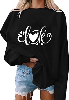 YuzRong Women's Sweatshirts Womens Fall And Winter Hoodless Sweatshirt Valentines Day Print Long Sleeved Loose Fitting Jumper Sweatshirt Jumper Blouse T-Shirt for Winter Fall Spring