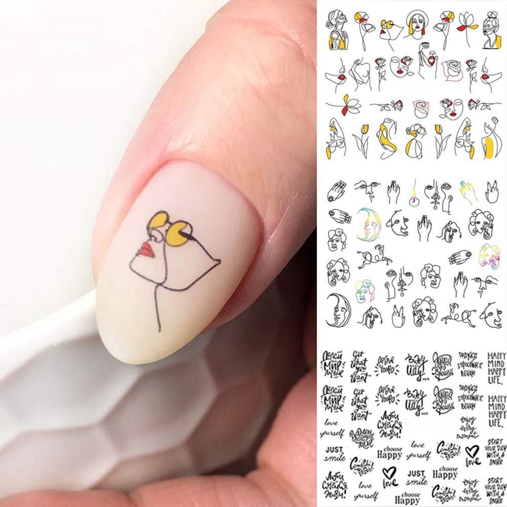 Amazon.com: 11/12Patterns/Sheet Black Line Coloful Abstract Image Nail  Sticker Decals Sexy Girl Water Transfer Slider for Nails Art Nail Art  Slider Decals DIY Manicure Tattoos Decals Decorations (11 Sheets) : Beauty &