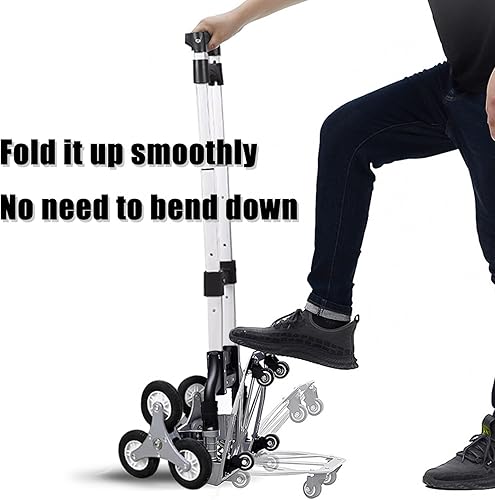 Miniatura 2 de CCJH Carro de mano plegable de capacidad, 4 ruedas universales y 2 cuerdas elásticas, carrito de escalada de escalera de aluminio con mango