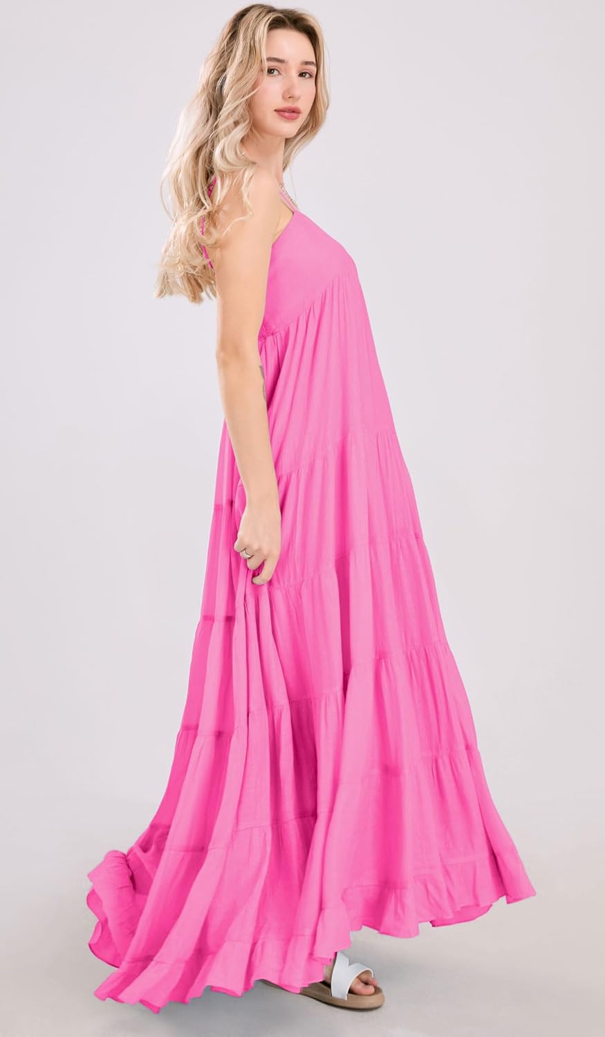 chouyatou Women's Summer Boho Flowy Spaghetti Strap Maxi Dress Smocked Back Casual Swing Beach Sundress - Image 4