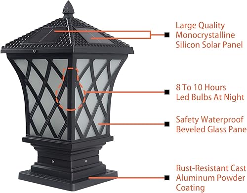 Miniatura 5 de Kendal Lámpara de luz LED accionada solar al aire libre grande (negro-8408-2packs)