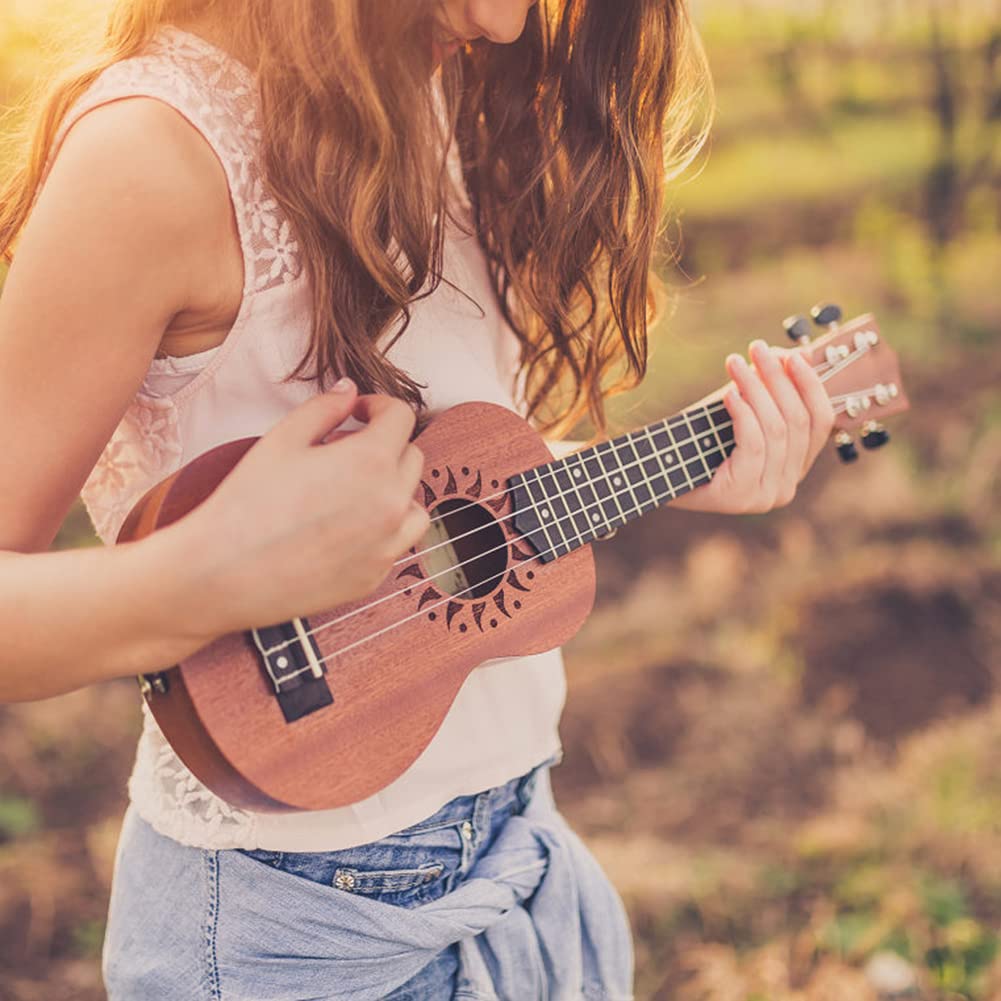 Ukulele Acustico da 21 Pollici, Set di Ukulele per Principianti Sapele con 1 Set di Corde e Capotasto, Strumento Musicale per Chitarra Hawaii a 4 Corde per Adulti Adolescenti(Girasole)