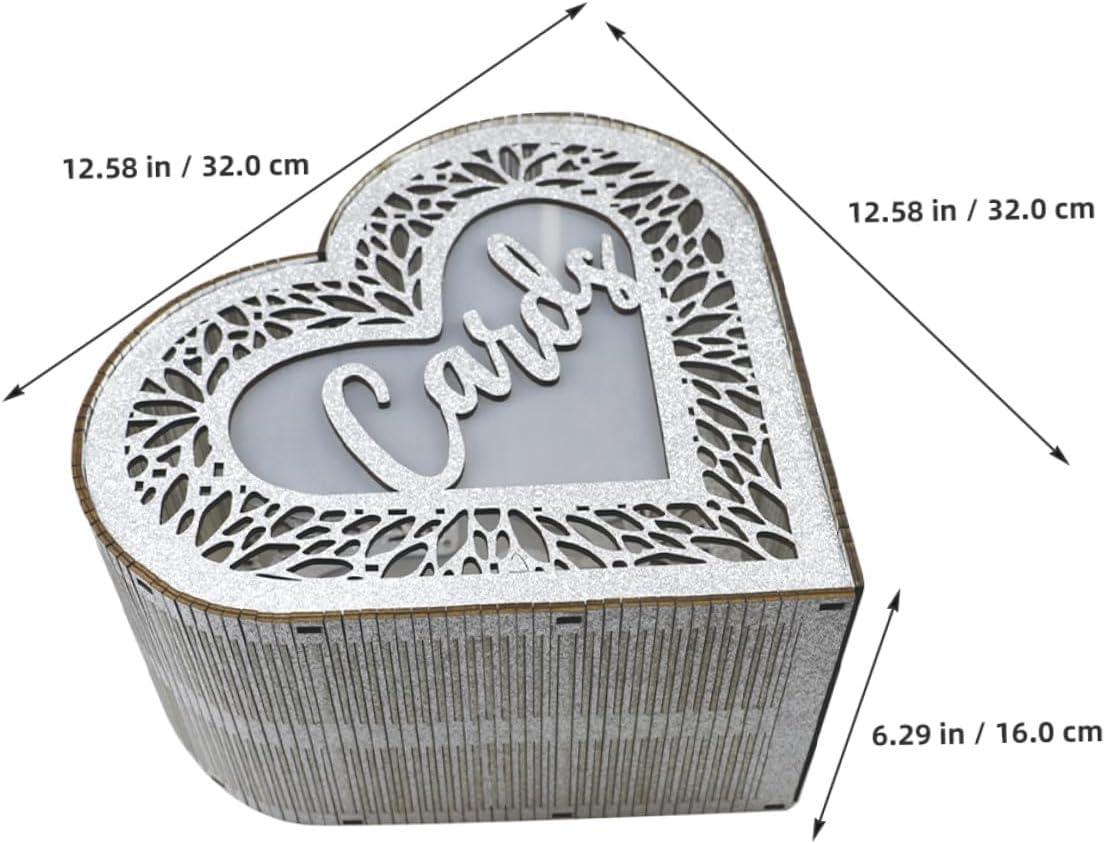 Wooden Wedding Card Holder and Envelope Money Box, Heart-shaped Hollow Glitter Design, Portable Wood Storage Box for Anniversary, Graduation, and Party Blessing Cards