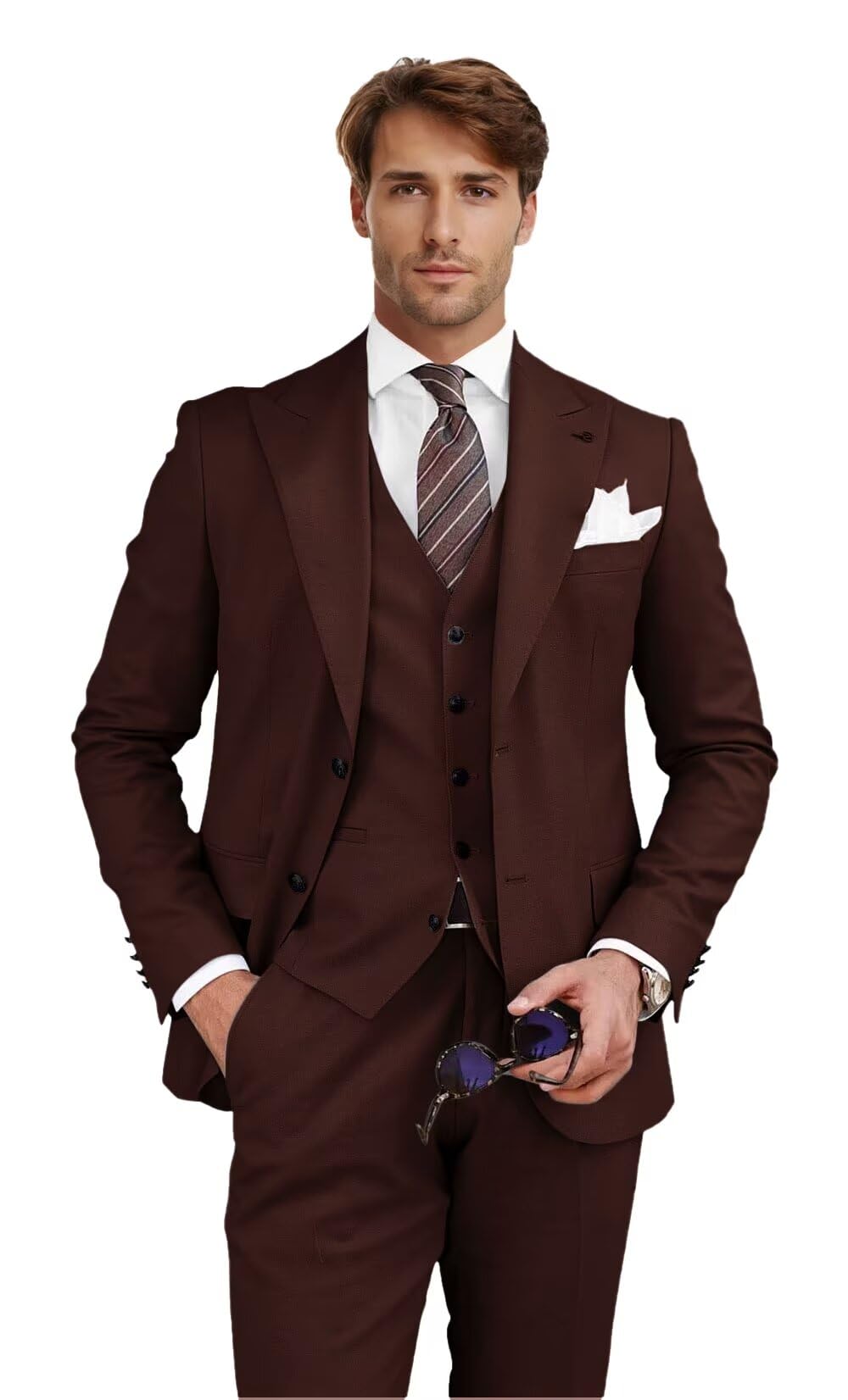 CUCUSISI Men's 3 Piece Slim Fit Suits Two Buttons Tuxedo Formal Business Suit for Wedding Prom Dinner Party