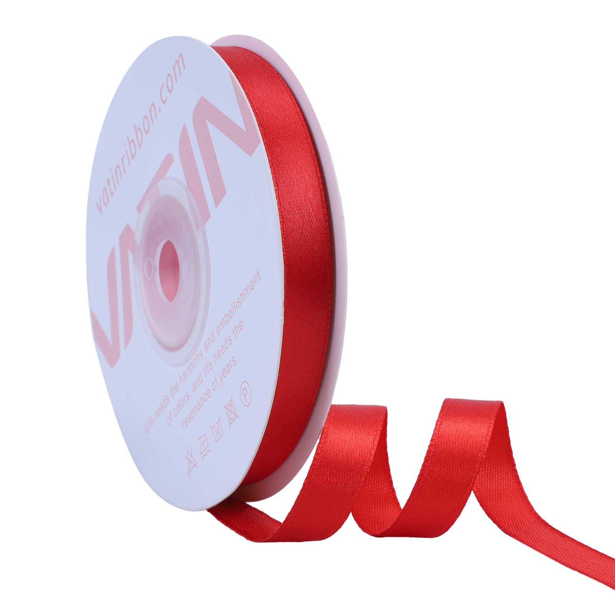 VATIN Red Satin Ribbon Polyester 10mm X 23m(25 Yards) Craft Fabric Ribbon Perfect for Gift Wrapping,Hair Bow,Party Balloon Trimming
