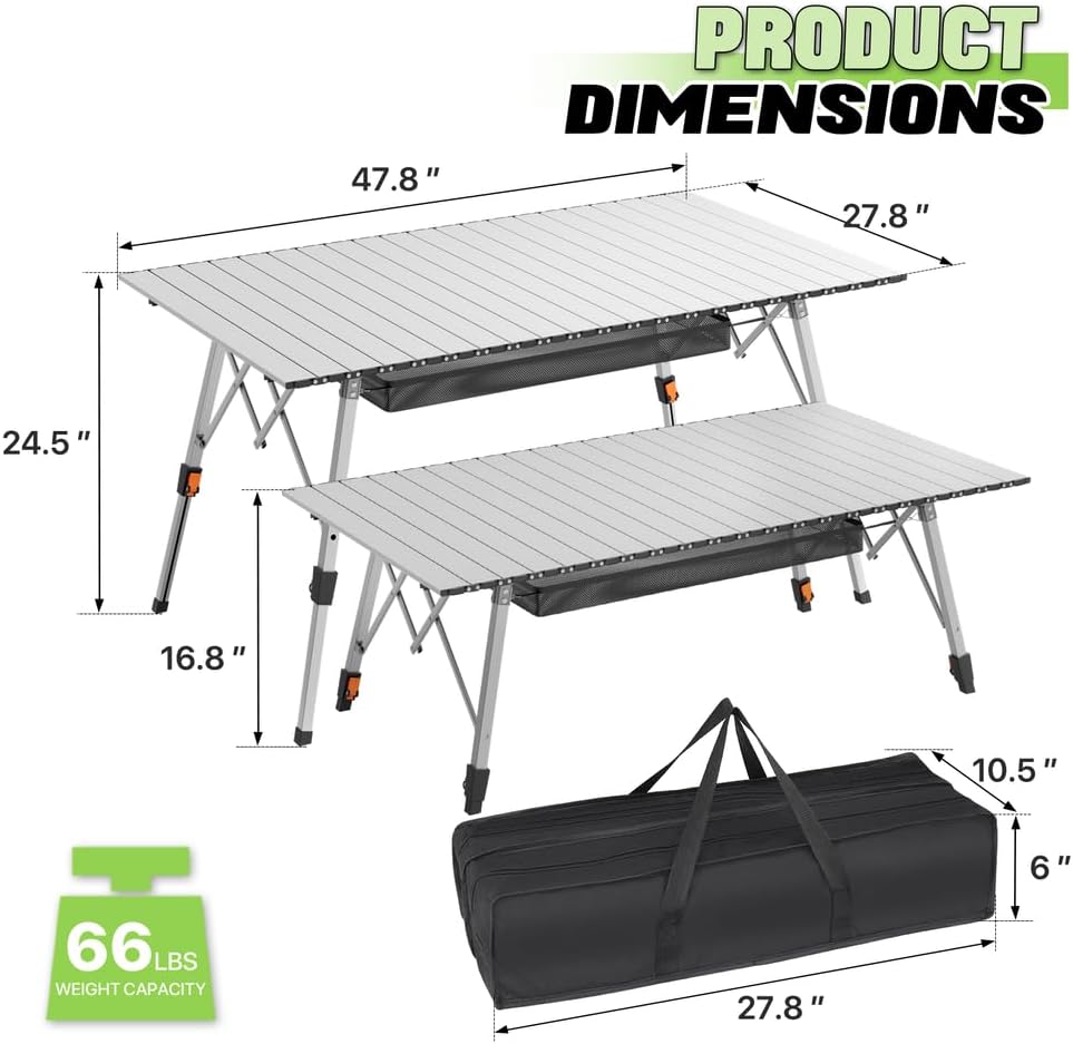 Folding Aluminum 47" Camping Table Patio Picnic Desk Lightweight w/Storage Bag