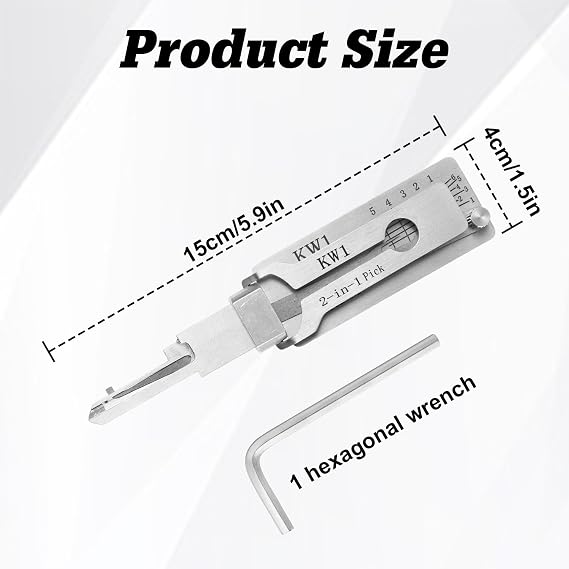Lock Picking Kit, 2 in 1 Stainless Steel Lock Pick with Hexagonal Wrench, Household Master Key, Door Padlock Opener, Professional Locksmith Tool for Repair Maintenance (KW1)