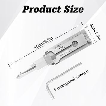 Lock Picking Kit, 2 in 1 Stainless Steel Lock Pick with Hexagonal Wrench, Household Master Key, Door Padlock Opener, Professional Locksmith Tool for Repair Maintenance (KW1)