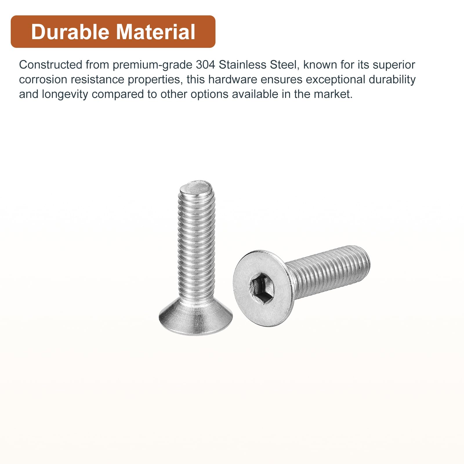 DTGN M5-0.8 x 20mm Flat Head Socket Cap Screws, 20 Pack 304 Stainless Steel Hex Socket Flat Head Screws, Full Thread, Countersunk Bolts - Image 3