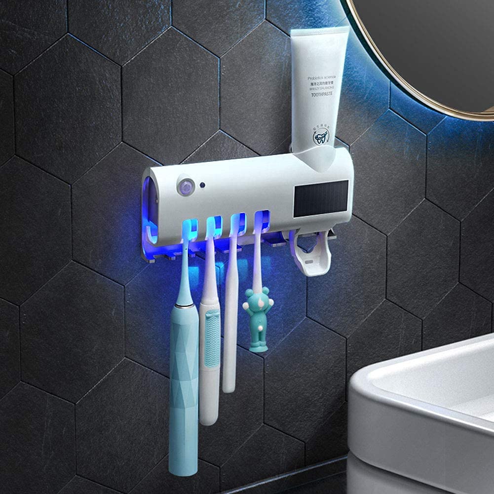 Smart UV Sterylizator do zębów, automatyczny sterylizator do zębów z dozownikiem pasty do zębów, uchwyt do szczoteczki do zębów naściennym,White