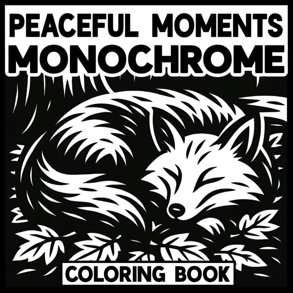 Peaceful Moments Monochrome Coloring Book: One Color Journey for Kids, Adults and Seniors